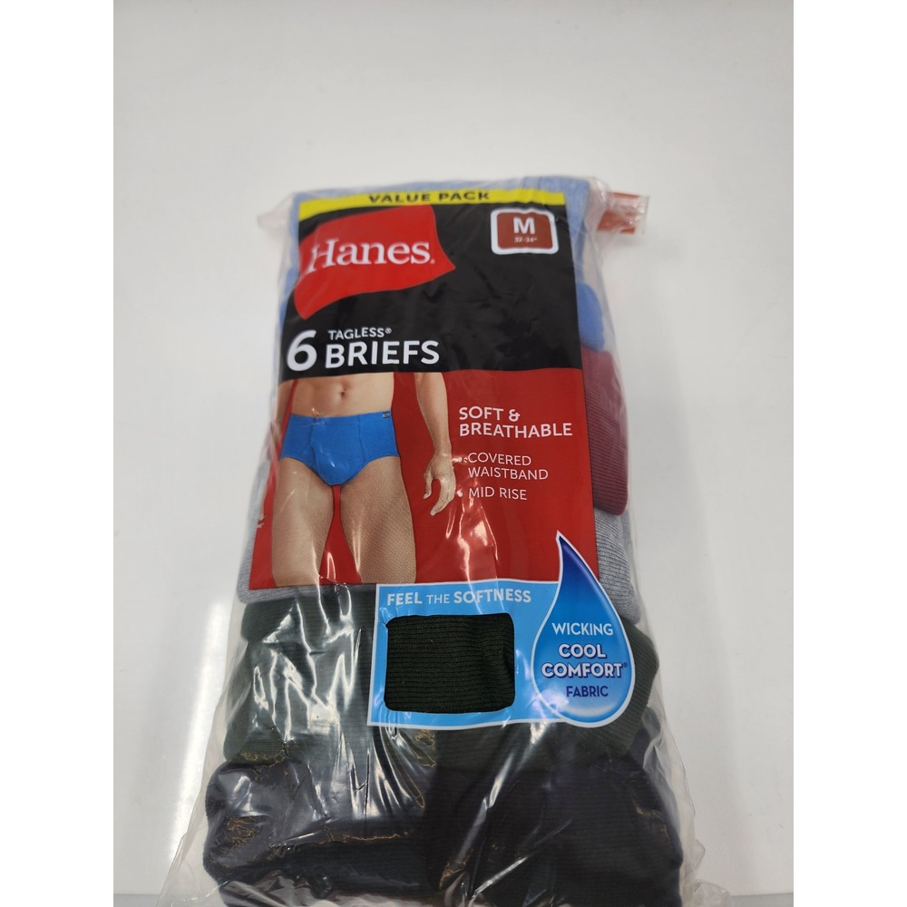 Hanes Mens Tagless Briefs Multicolor Cotton Blend 6 Pack Gift Set Size Medium